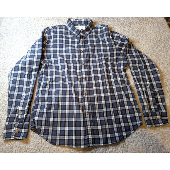 Old Navy Shirt Mens Size M Flex Everyday Blue Plaid Slim Fit Casual ButtonUp Top - Picture 1 of 8